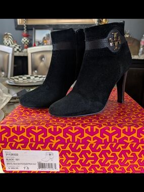 Tory Burch Black Suede Ankle Booties - Elegant High Heel